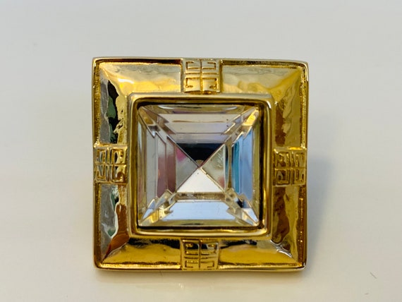 Givenchy Signed Vintage Gold Tone Square Crystal … - image 2