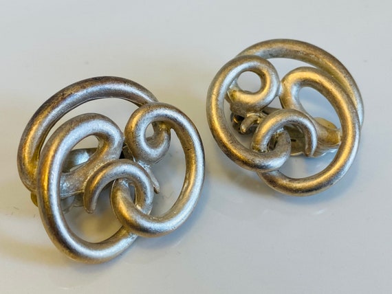Givenchy Vintage Silver Tone Swirl Clip-On Earrin… - image 2