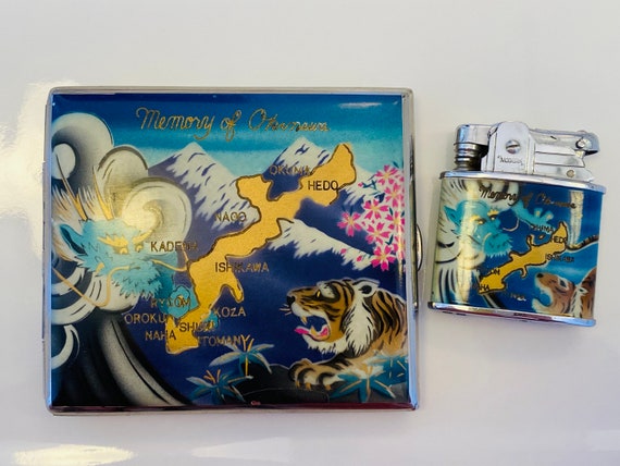 Memory of Okinawa Japanese 1950s Matching Cigarette Case and