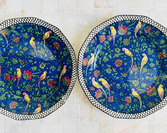 Royal Doulton Antique Persian Parrot Blue Chintz Pattern D4031 Plates 8.5”