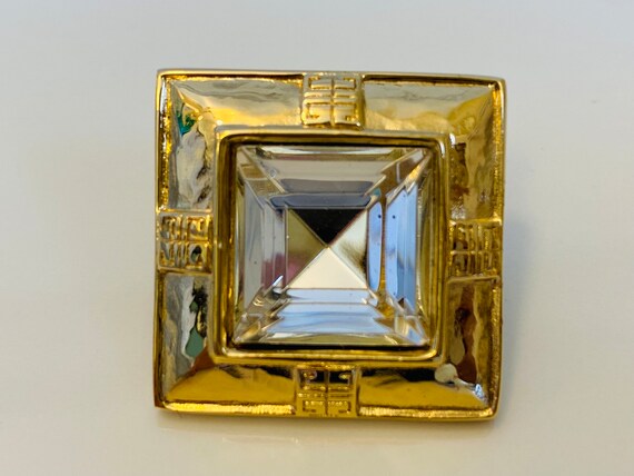 Givenchy Signed Vintage Gold Tone Square Crystal … - image 3