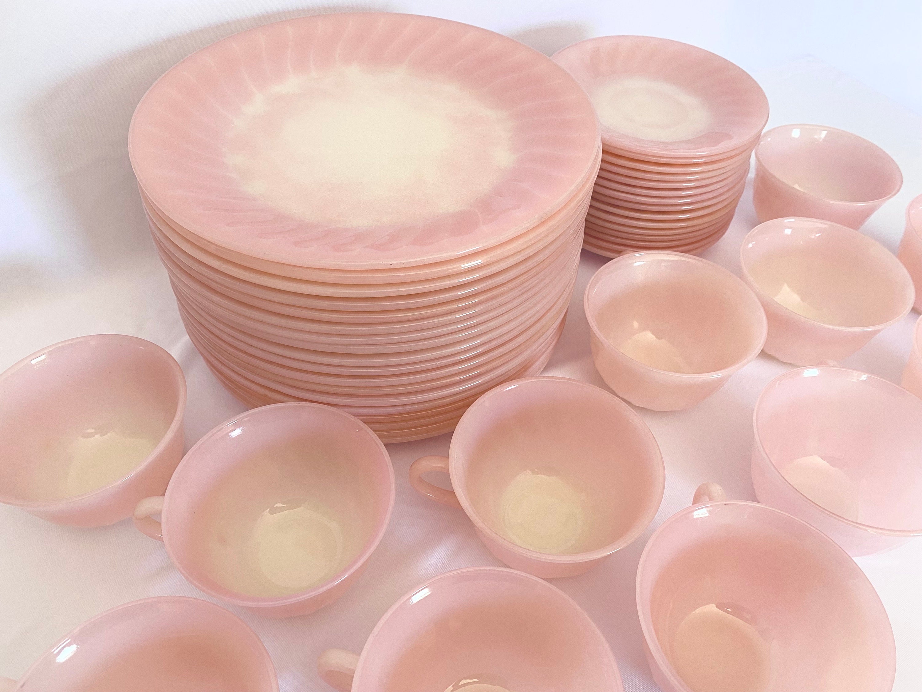 Fire King Pink Swirl Dishes Set 44 Pieces - Etsy