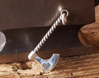 Viking Axe pendant sterling silver triskelion runes