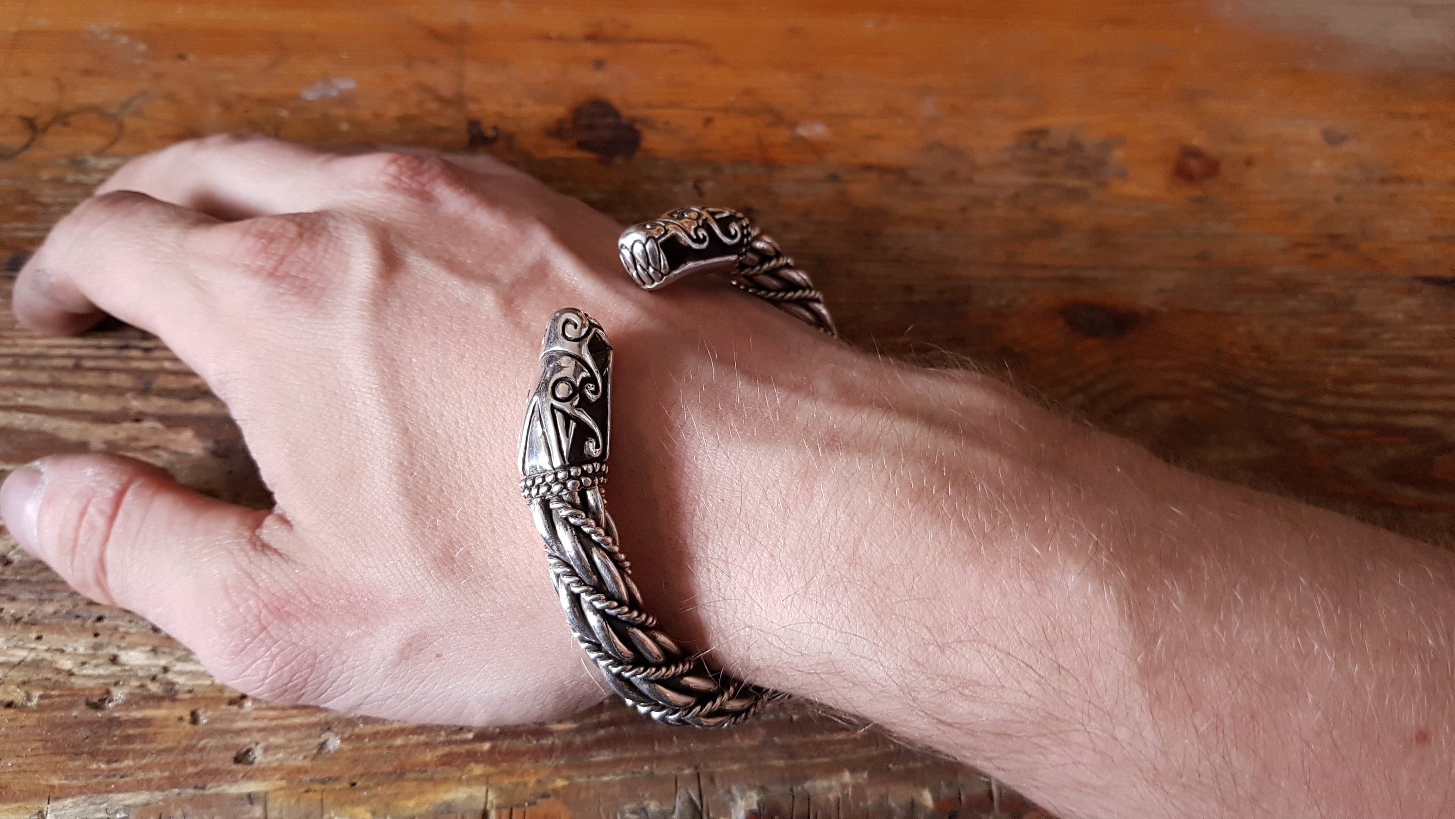 Viking Bracelet Dragon Heads Fine Silver Sterling Silver