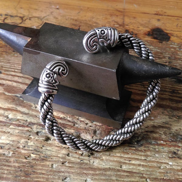Viking bracelet raven head valravn sterling silver brass bronze