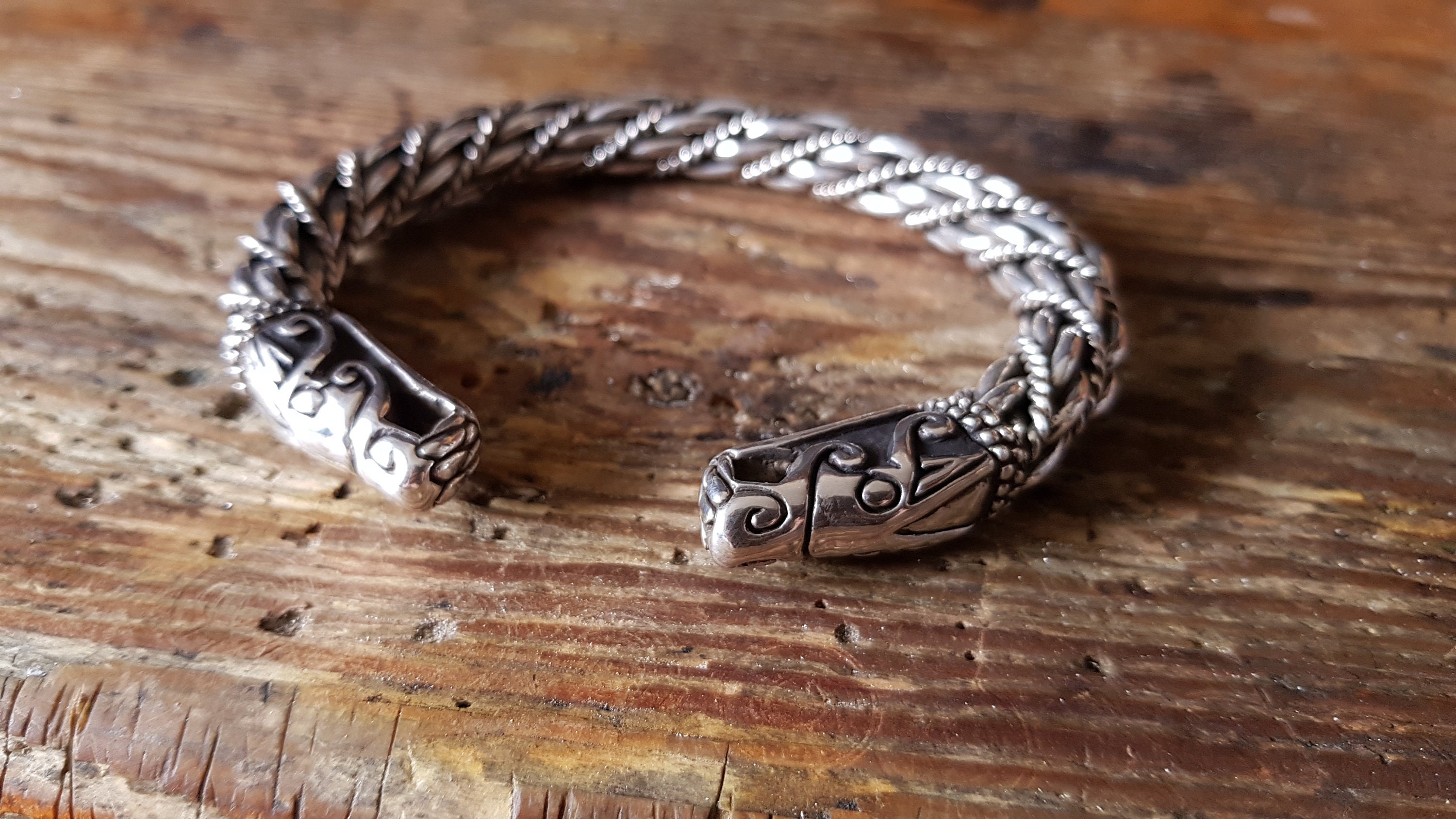 Viking Bracelet Dragon Heads Fine Silver Sterling Silver