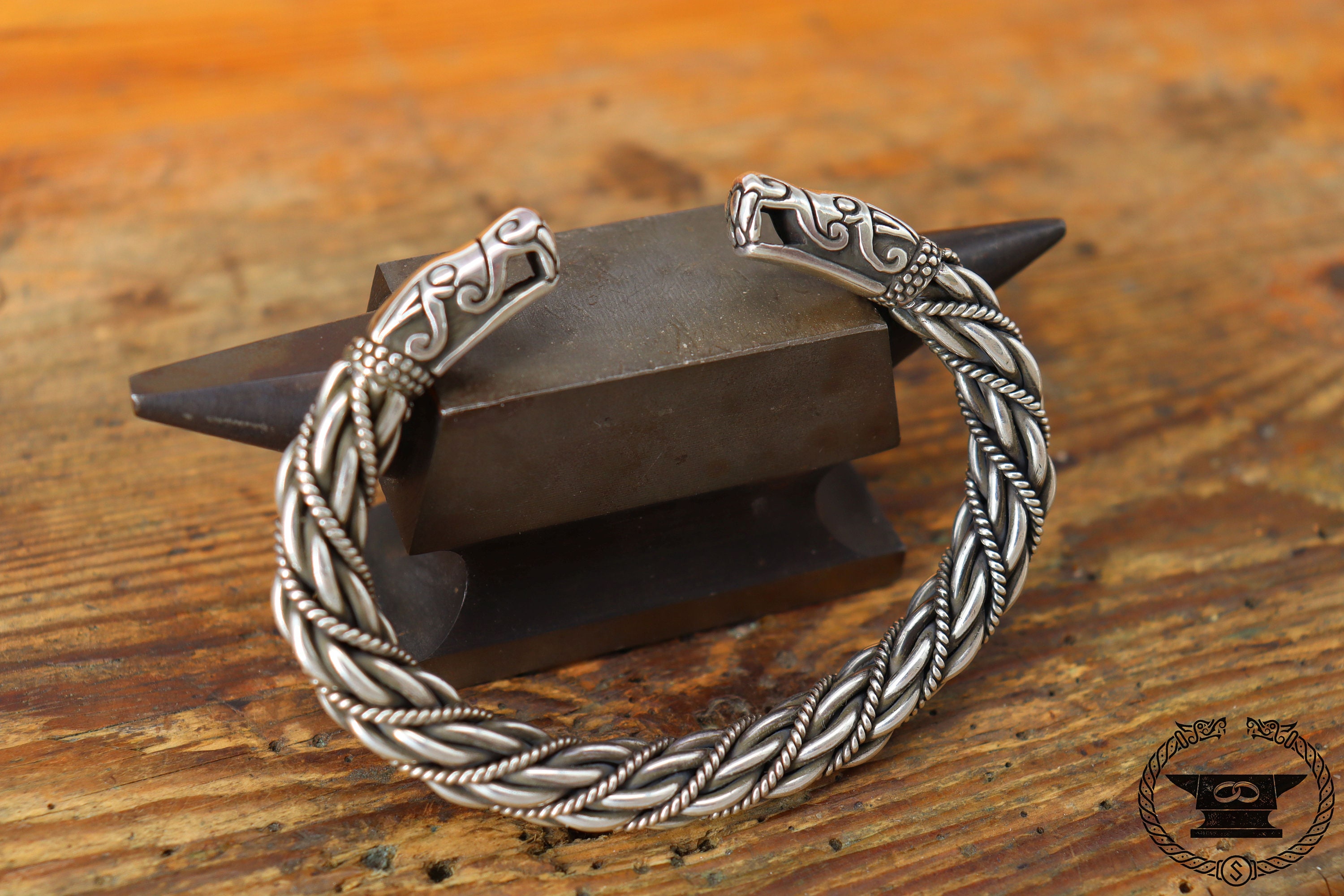 Viking Bracelet Dragon Heads Fine Silver Sterling Silver Heavy