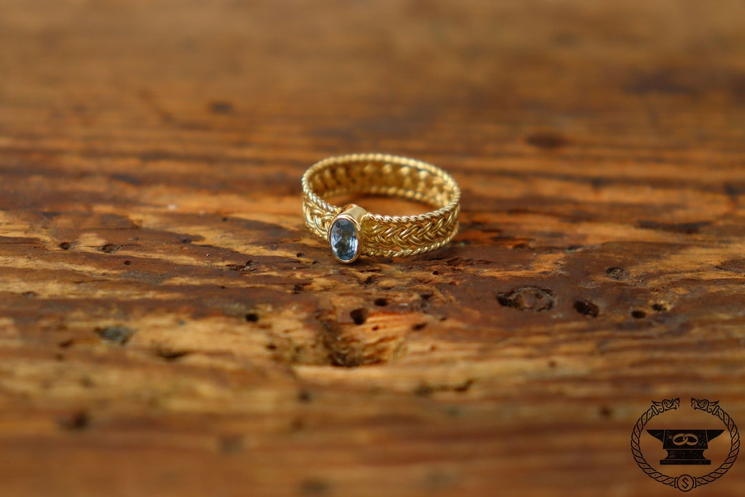Braided Ring Viking Medieval 14k Yellow Gold Aquamarine Peridote ...