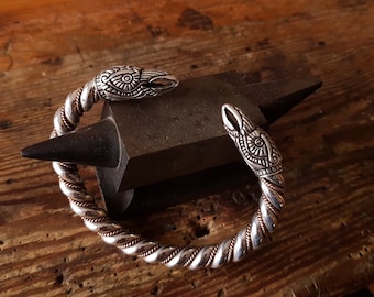 Viking bracelet raven head valravn sterling silver brass bronze 10mm