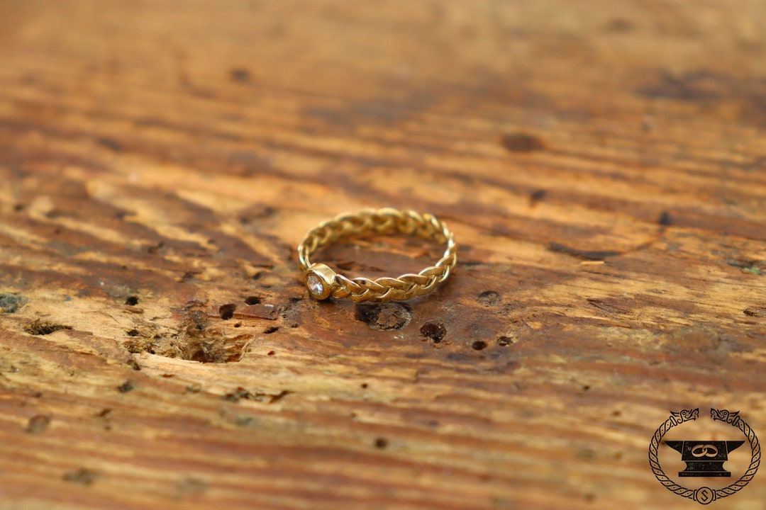 Braided Engagement Ring Viking Medieval 14k Yellow Gold Diamond - Etsy