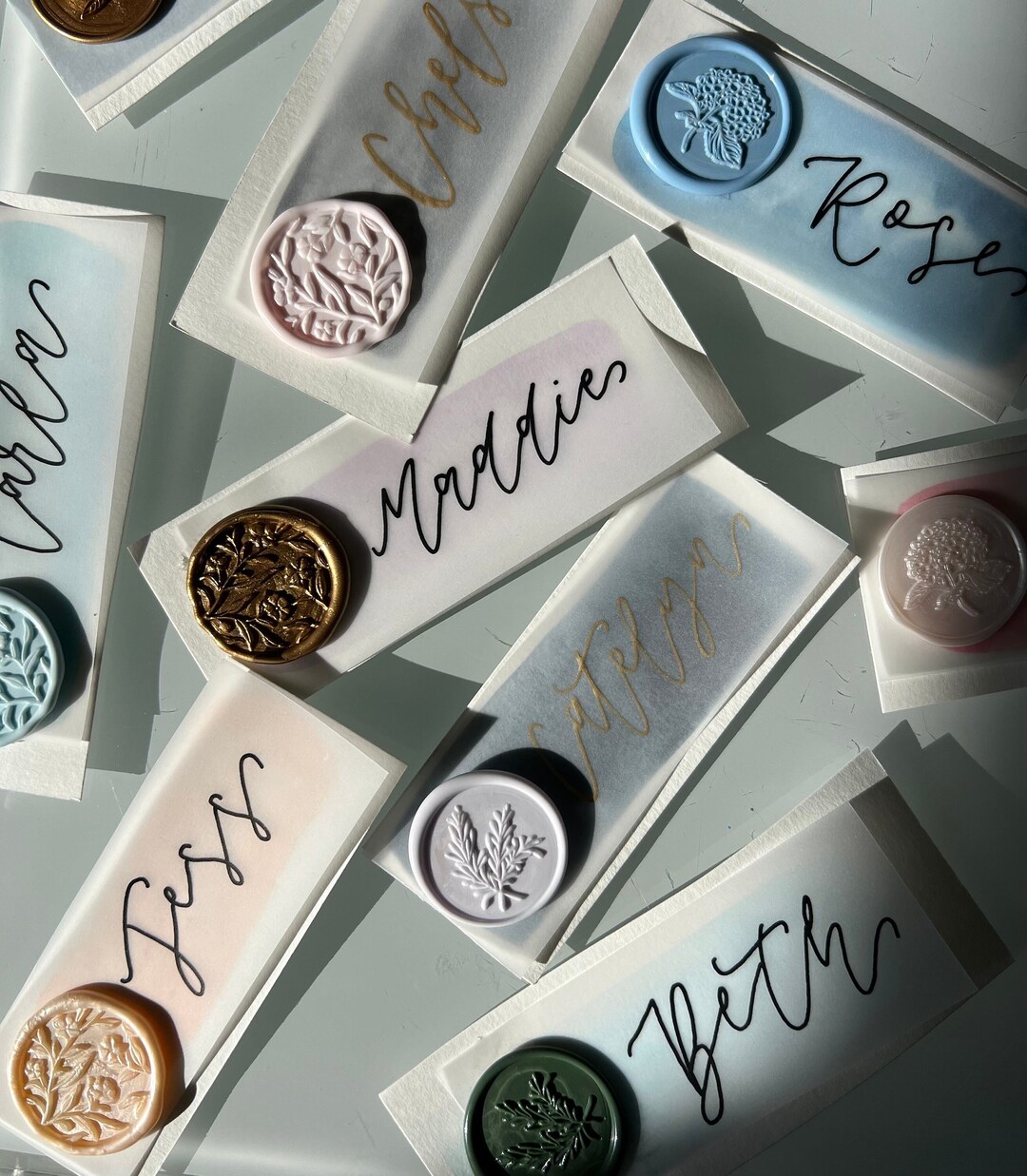 Vellum Name Tag With Wax Seal, Name Tag Place Settings, Vellum Tags