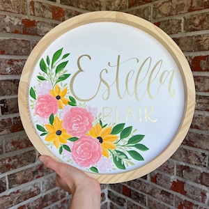 Nursery Sign Name, Custom Name Sign, Wooden Name Sign, Nursery Wall Decor, Flower Baby Name sign, Baby