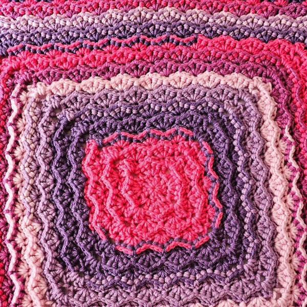 Baby Blanket Handmade Crochet Receiving Blanket Lap Robe Security Blanket Floor Mat Newborn Gift, Bernat Pop Violet Vision Colorway