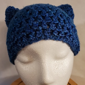 Cat Hat, Cute Kitty Ears Winter Beanie, Winter Hat with Cat Ears, Skull Cap, Blue Montana Sky