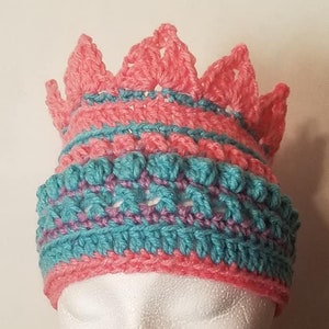 Cute Crochet Crown Ear Warmer Princess Crown Snow Queen in Teal Purple and Pink