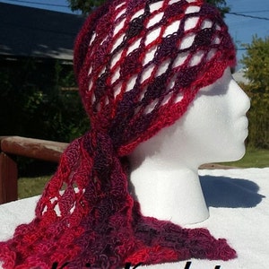 Kriss Krochet CROCHET PATTERN - DeeAnne Headwrap, Head Scarf, Chemo Cap, Hair Loss Hat, Cancer Hat, Open Weave, Lace, Pattern ONLY