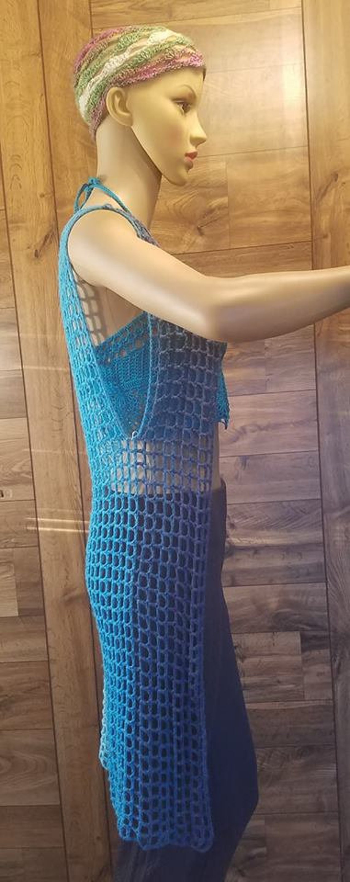 Crochet Mesh Swimsuit Beach Cover Up Duster Etsy