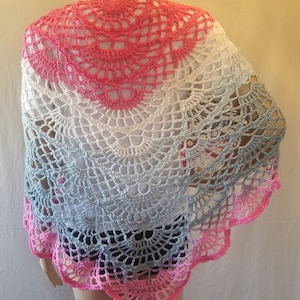 Crochet Butterfly Shawl, Wedding Wrap, Triangle Lace Shawl, Sarong, Beach Cover Up, in Grey, Silver, White, Pale Pink, Hot Pink, Mauve
