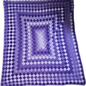 Blanket, Hand Crochet Tunisian Entrelac Throw, Afghan, Ombre Shades of Purple, 60 inches by 70 inches