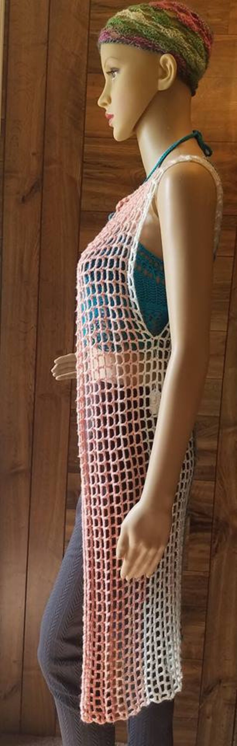 Beach Crochet Mesh Bikini Two Tone Cover Up