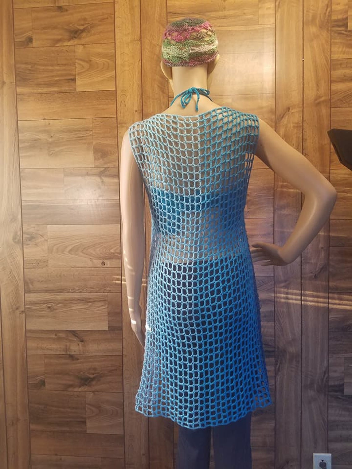 Crochet Mesh Swimsuit Beach Cover Up Duster Etsy