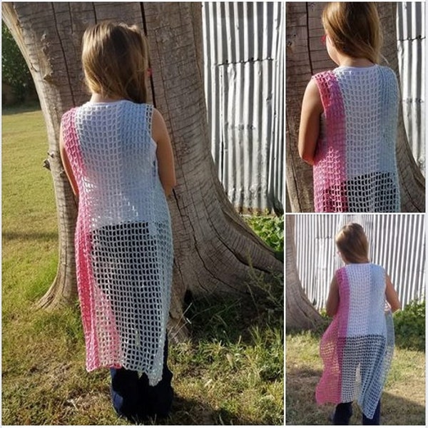 Crochet Mesh Swimsuit Beach Cover Up, Beachcomber, Duster,  Beachwear, Long Vest, Ready To Ship, Grey, silver, white, pale pink, pink, mauve