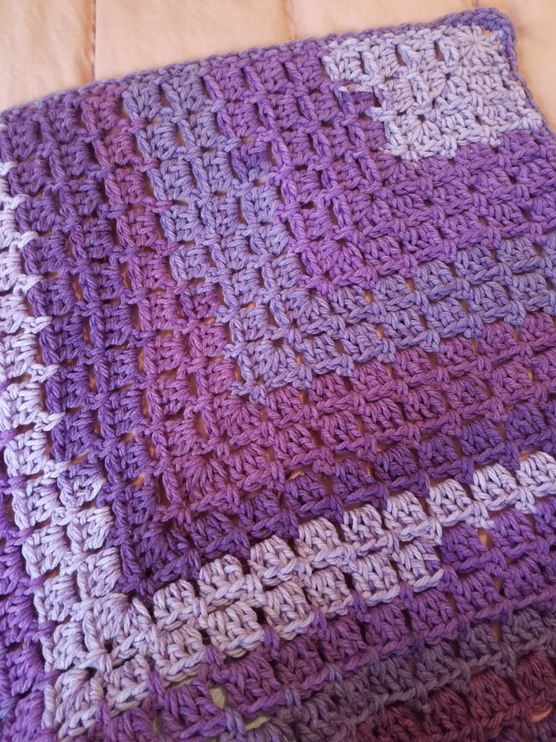 Hand Crochet Mitered Granny Throw Blanket Afghan Elderberry Etsy