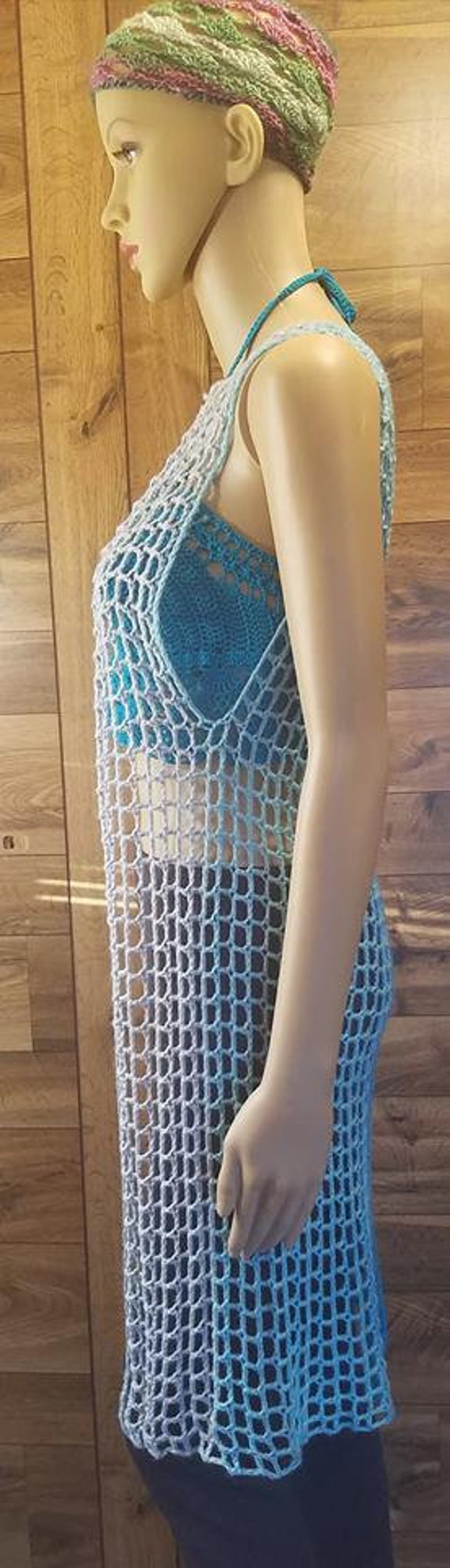 Crochet Mesh Swimsuit Beach Cover Up Duster Etsy