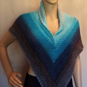 Crochet Triangle Scarf, shawl, accessory, wrap, womens shawl, Sarong, Mothers Day Gift, Ginger Knots Madeline, Shades of Blue Colors