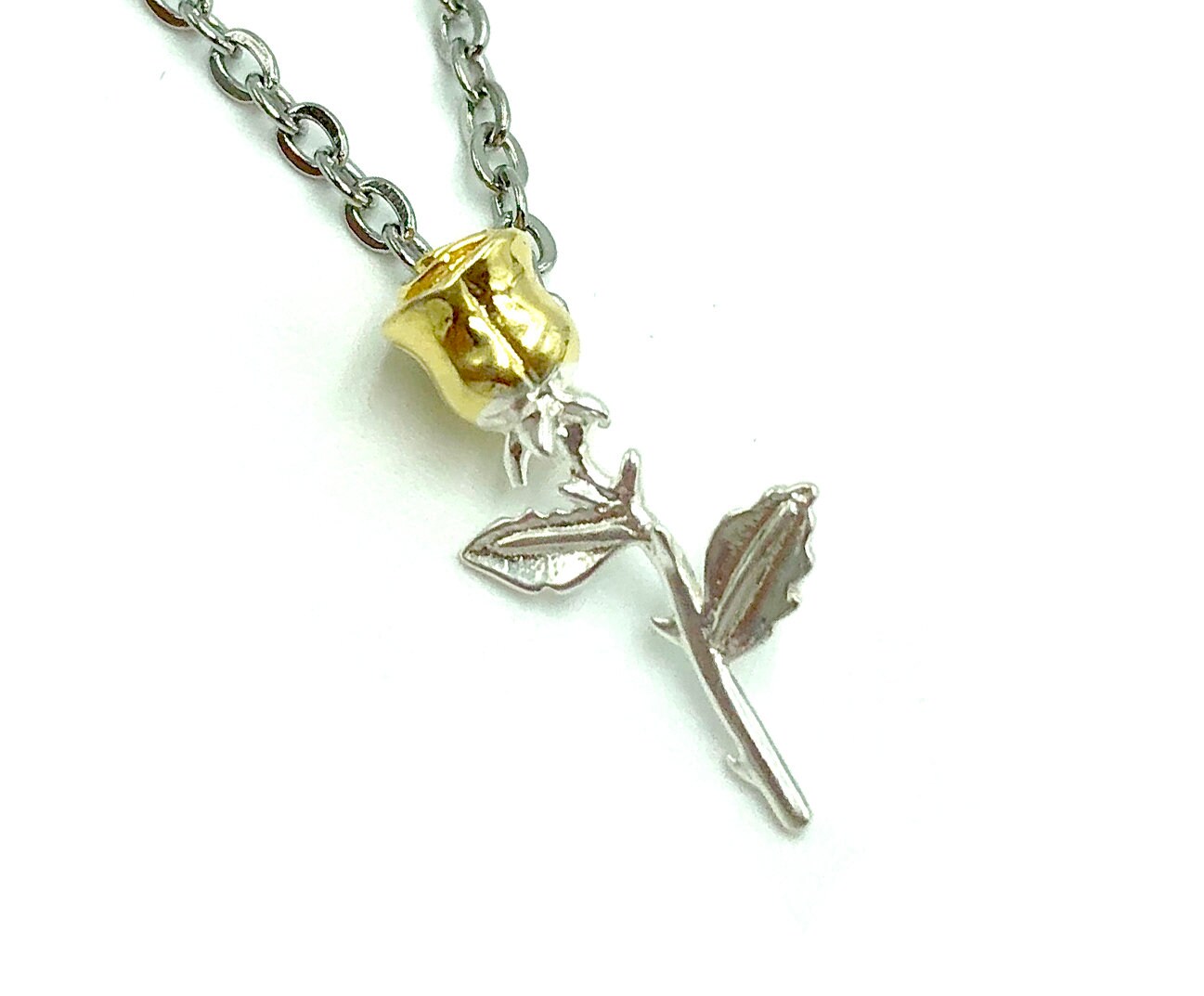 GOLD DIPPED tiny 925 sterling silver rose necklace