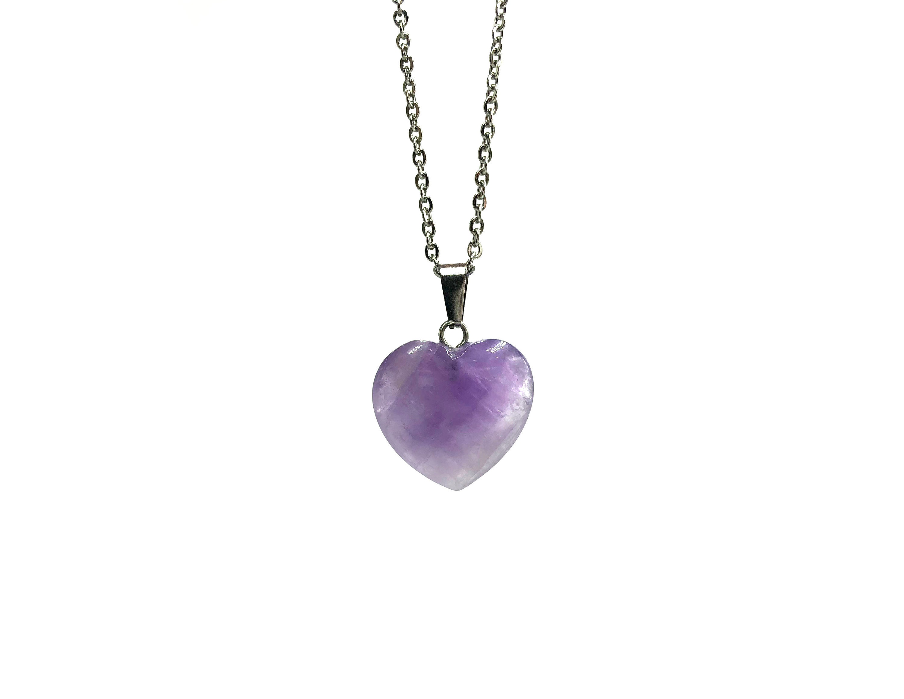 Purple Heart Amethyst Crystal Heart Necklace