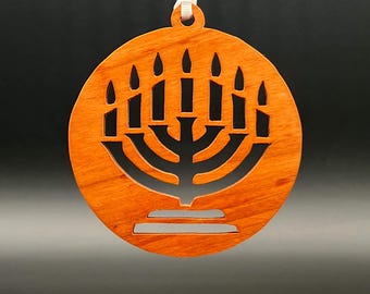 Handmade Cherry Wood Hanukkah Ornament: Rustic Star of David or Menorah