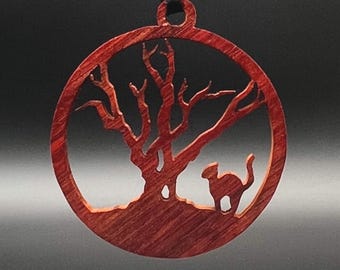 Handmade Bloodwood Cat Halloween Ornament: Spooky Tree Decor
