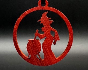 Handmade Bloodwood Witch Ornament: Halloween Decor