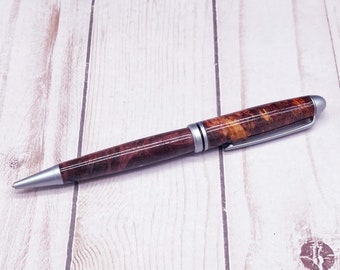 Handmade Purple Maple Burl Twist Pen: Satin Chrome Writer Gift