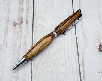 Handmade Zebrawood Twist Pen: Chrome Ballpoint Pen, Executive Gift