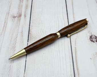 Handmade Bocote Twist Pen: Satin Gold Ballpoint Pen