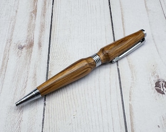 Handmade Zebrawood Twist Pen: Chrome Ballpoint, Executive Gift