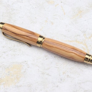 Titanium Gold Cigar Pen Wood Twist Pen Olive Wood Cigar Pen Gift for Him Gift for Writers Pen for Professionals image 1
