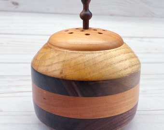 Hand-Turned Cherry Walnut Wood Bowl with Lid, Home Decor