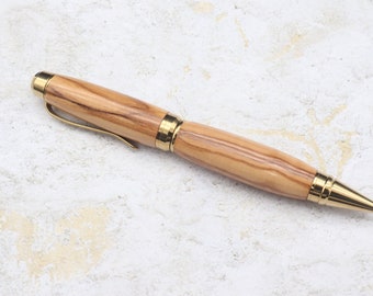 Titanium Gold Cigar Pen, Wood Twist Pen, Olive Wood Cigar Pen, Gift for Him, Gift for Writers, Pen for Professionals