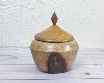 Hand Turned Sycamore & Guanacaste Lidded Wood Bowl: Home Decor Gift