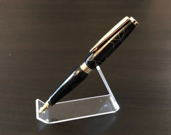 Handcrafted Black & White Resin Pen: 24kt Gold Trim
