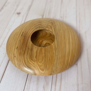 Cypress wooden potpourri bowl - top view from side angle