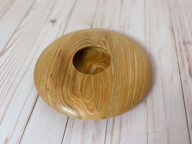 Cypress wooden potpourri bowl - top view from side angle
