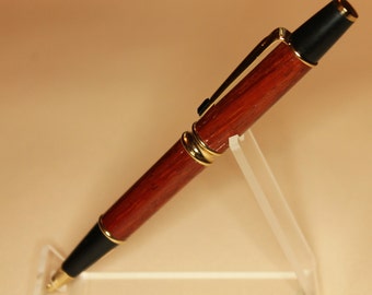 Patrizio Pen Made with Paduak Wood and 24kt Gold Detailing and Black Swarovski Crystal | Elegant Pen | Gift for Writers | Gift for Men