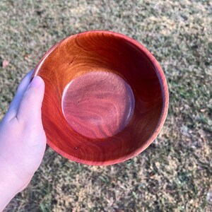 Eucalyptus wood bowl in natural light - top view