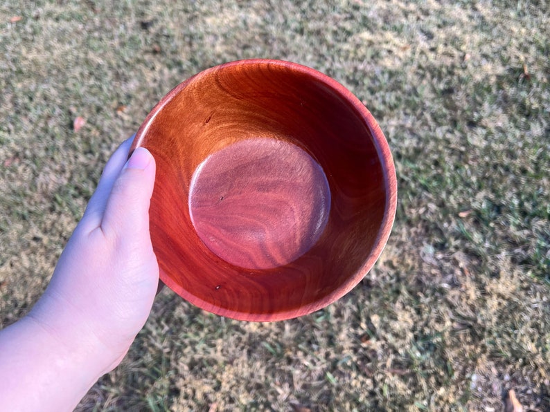 Eucalyptus wood bowl in natural light - top view