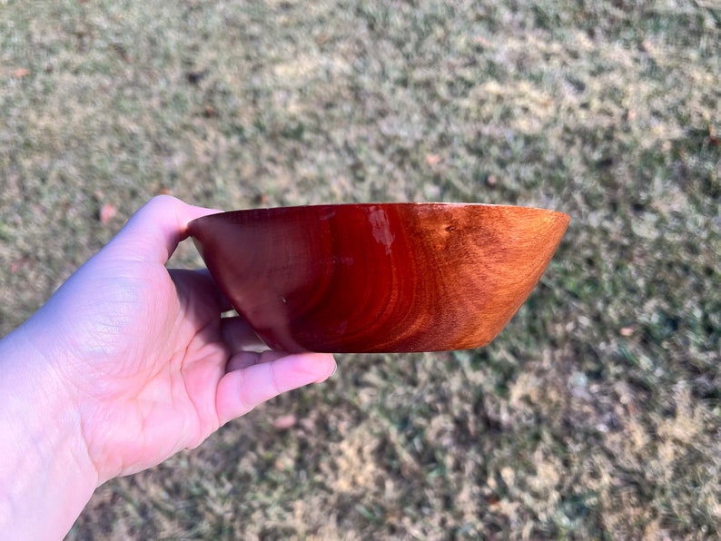 Eucalyptus wood bowl in natural light - side view