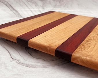 Handmade Maple & Paduak Wooden Cutting Board: 12x12 in